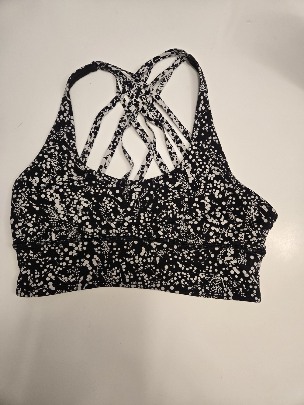 lululemon athletica Black and White Splatter Strappy Sports Bra